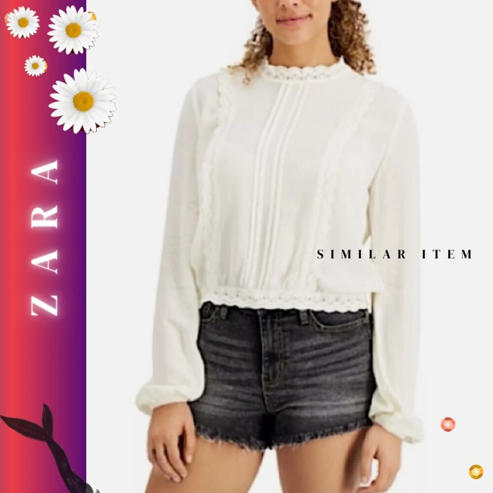 Zara Size M/13-14 Victorian Embroidered Ivory Tunic Blouse Long Sleeve